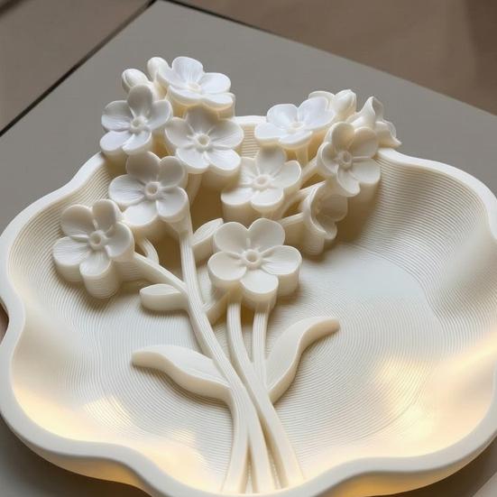 3D tištěný květinový šperkovník s vlnitou hranou, Miska na náušnice, náhrdelníky, prsteny s vyřezávanými květinami, Dekorativní organizér na klíče, drobnosti