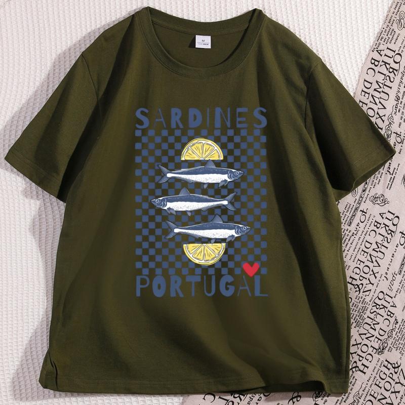 Vintage Sardines Graphic Tee Unisex Unisex Summer Portugal Coastal Comfort Tshirt Beach Shortsleeved Round Neck Tshirt Clothes