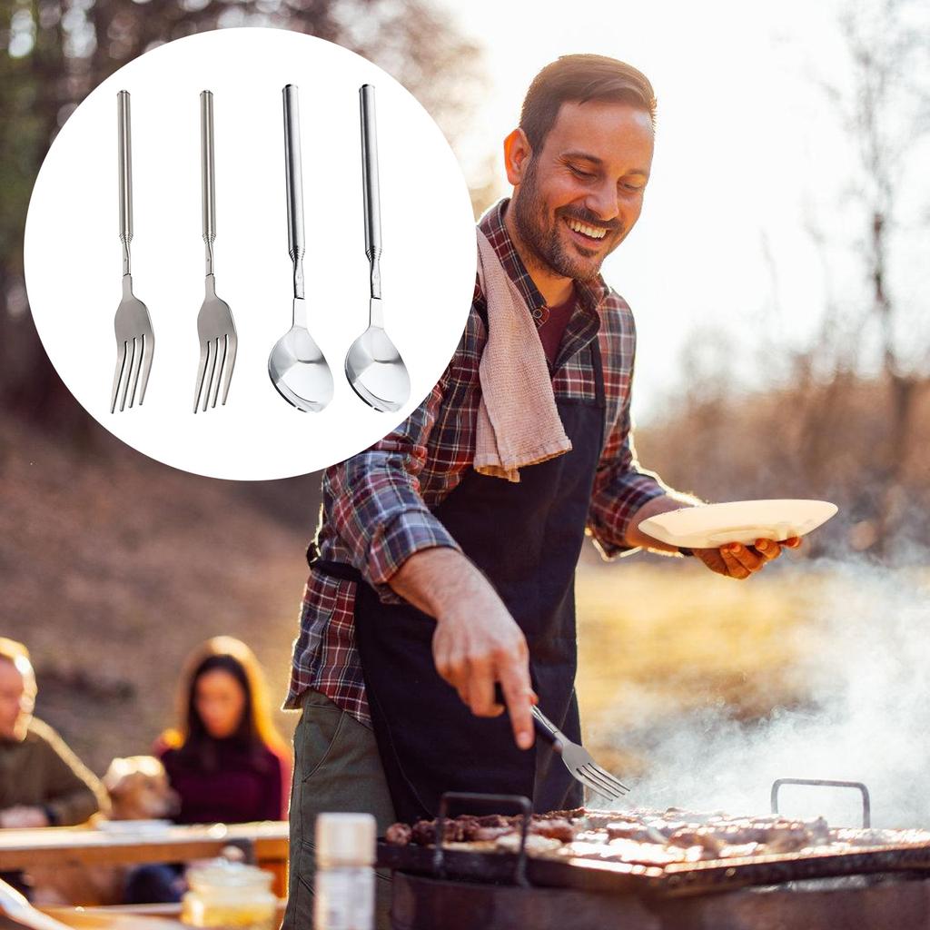 2pcs Telescopic Stainless Steel Cutlery Set Expandable Forks Spoons Accessories for For Grilling Roasting And Serving