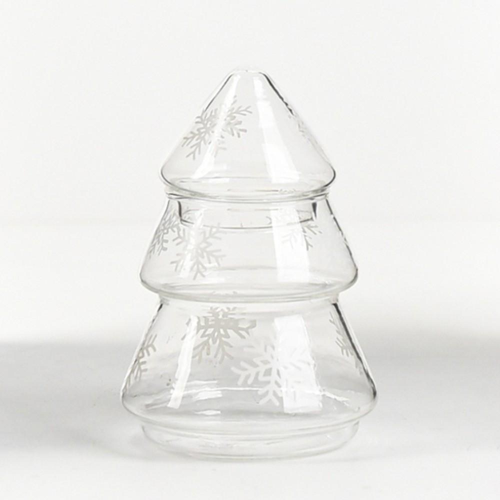 Snowflake Pattern Glass Christmas Tree Jar Large Capacity Transparent Cookie Jar With Lid Stylish Xmas Candy Jar