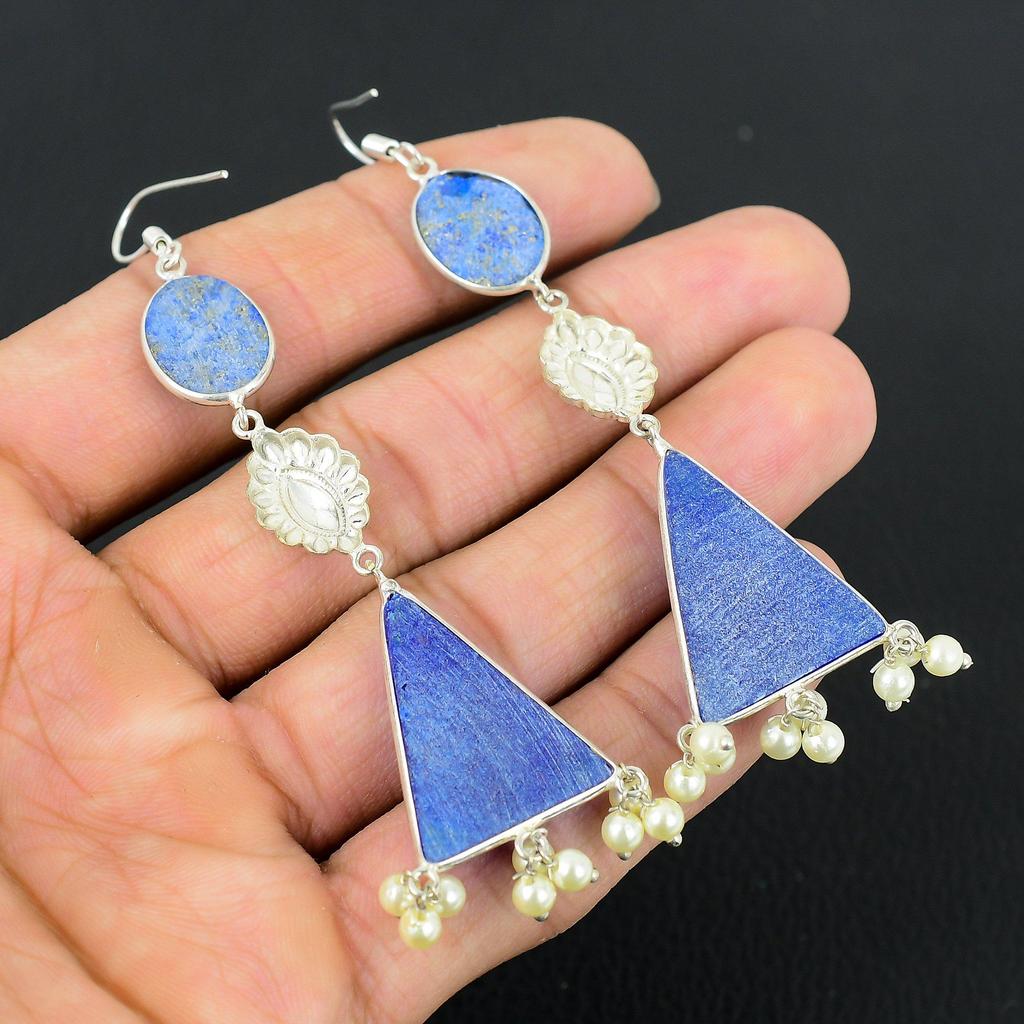 Frauentag Angebot Lapislazuli Stein Sterling Silber Hängeohrringe Schmuck