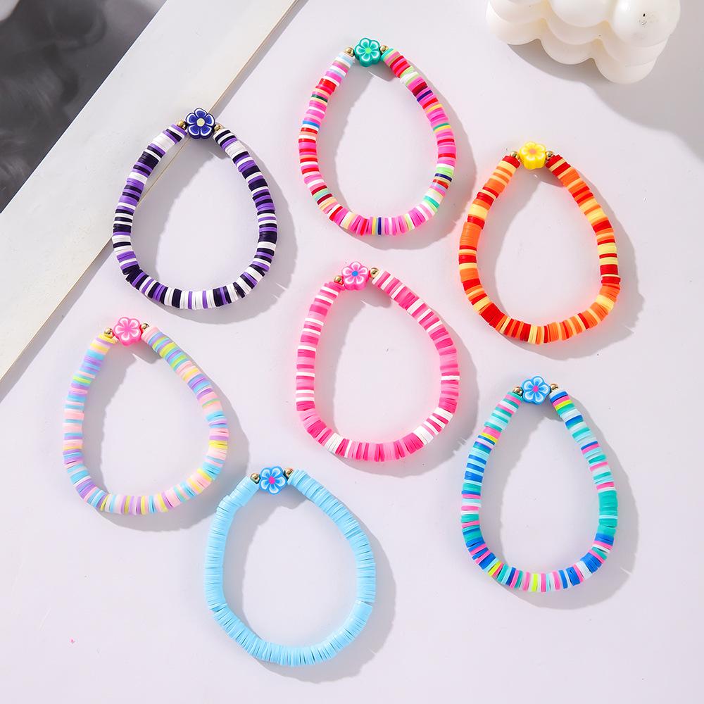 Popular Multi-layer Stacked Bracelet Set, Bohemian Color Soft Pottery Flower Bracelet
