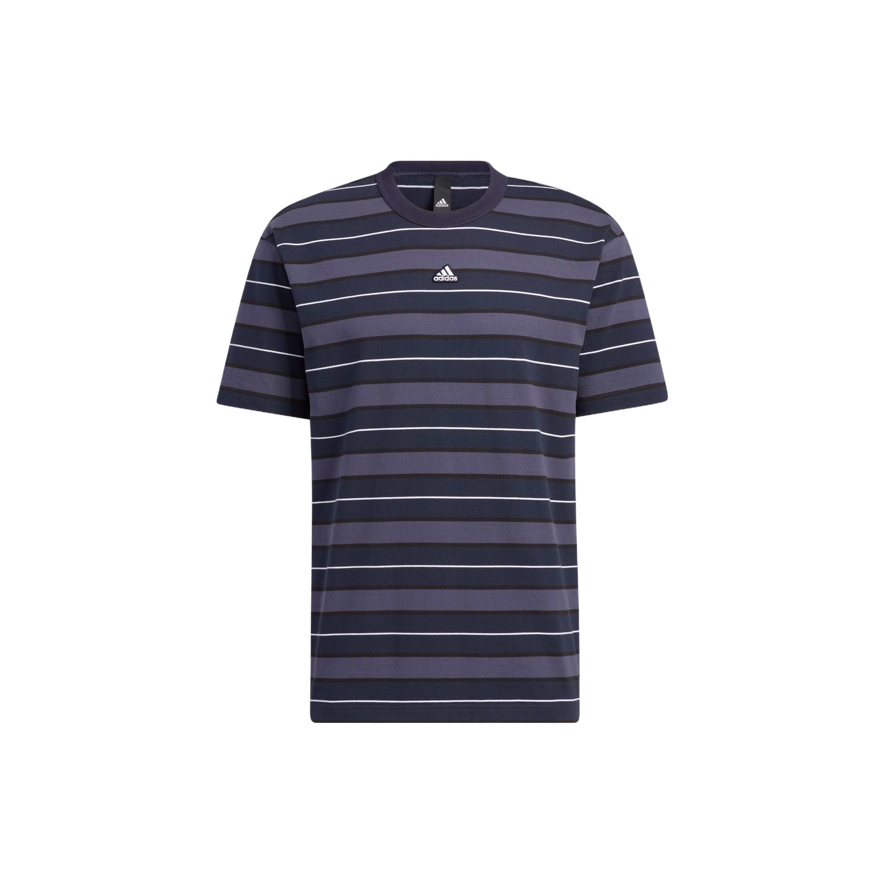 

Adidas Straight-Leg Logo Stripe Casual Short Sleeve T-Shirt Men Tops Blue HS4384 XS