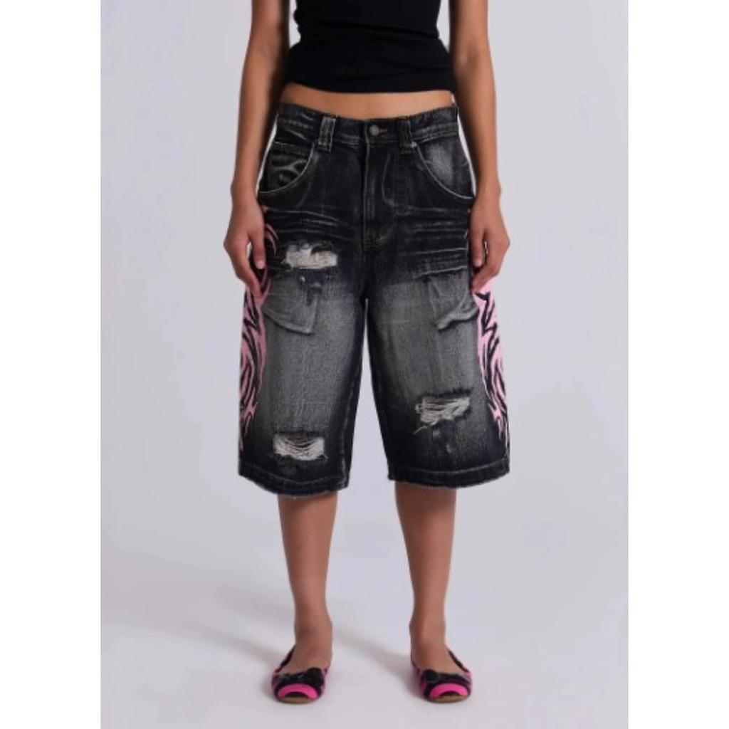 Unisex High Waist Straight Jeans Pants Loose Fit Streetwear Printed Denim Trousers