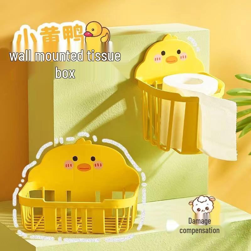 Punch-Free Wall-Mount Cute Cartoon Duck Tissue Box Organizer