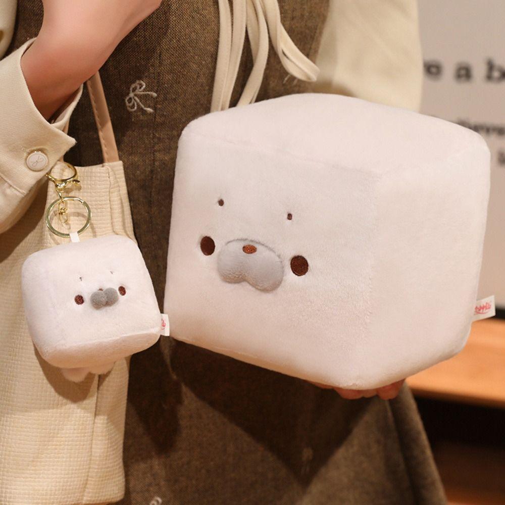Tofu-Shaped Plush Doll Toy Square Plush Keychain Durable Bag Charm  Office Bedroom