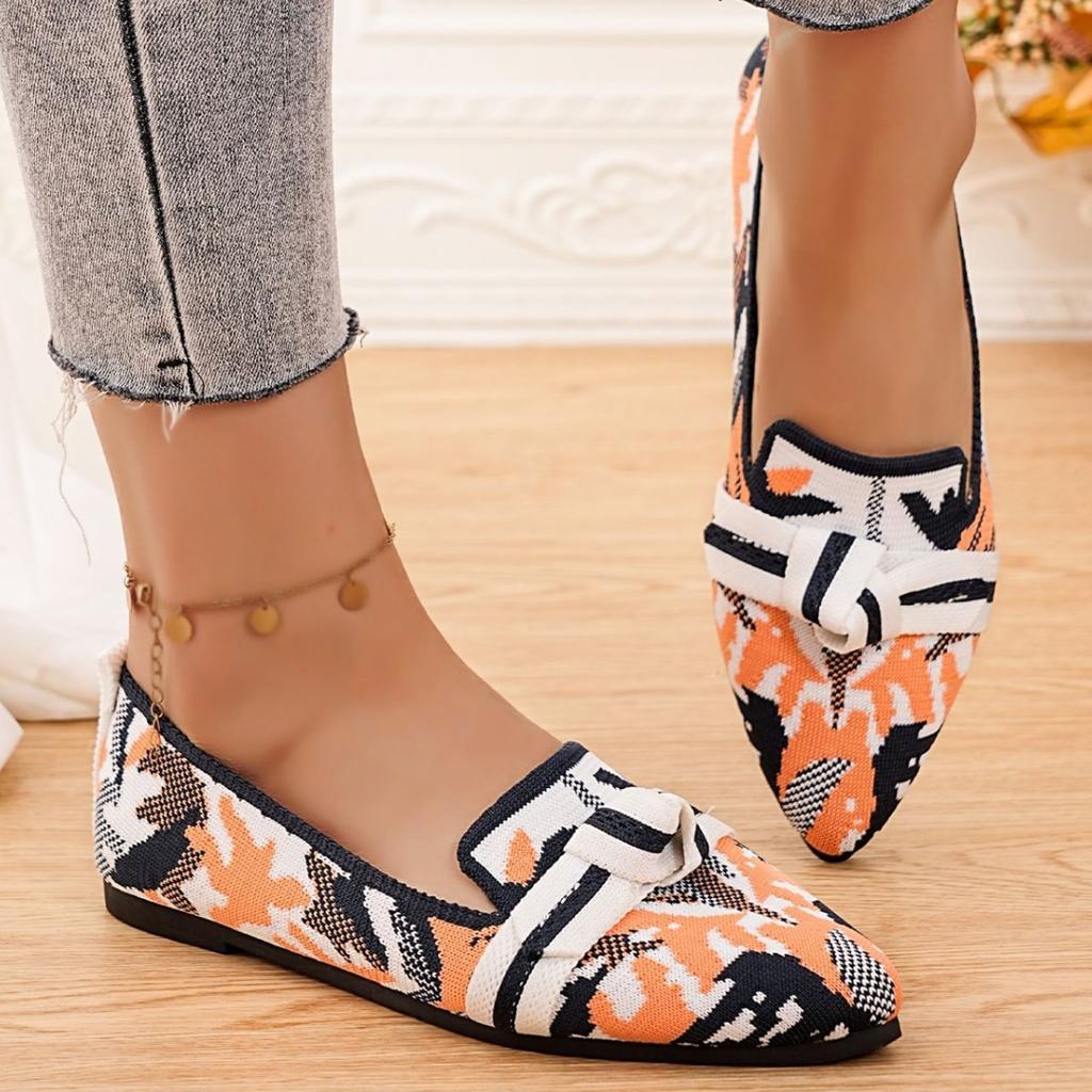 Knitted Shallow Mouth Single Shoes Women's Soft Sole Lightweight Bow Breathable Lazy One-pedal Inner Height-increasing Single Shoes