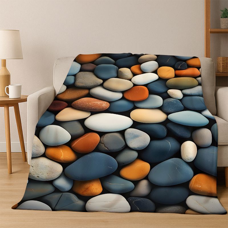 Cobblestone Stone Natural Scenery Flannel Blanket Soft Warm Throw Blanket for Bedroom Living Room Bed Travel Camping Picnic Gift
