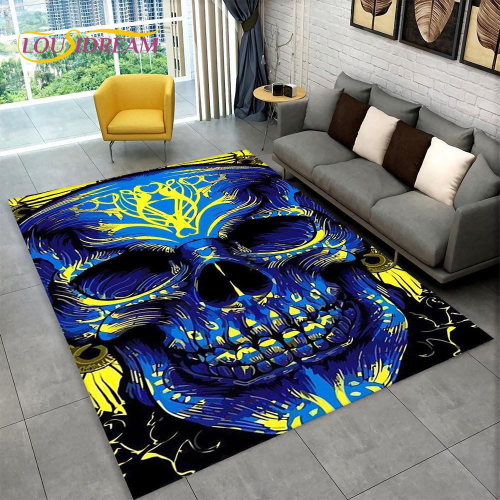 3D Gothic Horror Indian Skull Area Rug,Carpet Rug for Home Living Room Bedroom Sofa Doormat Decor,Kitchen Non-slip Floor Mat