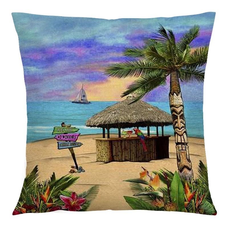 Summer Beach Landscape Retro Cushion Cover 45x45cm Polyester Pillowcase Home Decor Sofa Chair Waist Cushion Cushion Cover