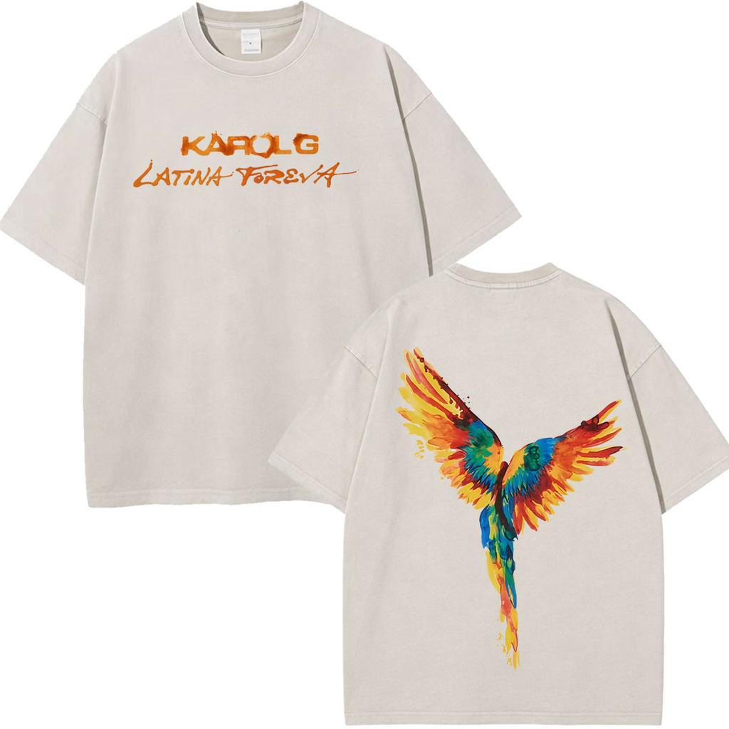 Karol G Viajando Por El Mundo Tropitour  Graphics T Shirt Unisex Women Fashion Cotton Loose Casual Vintage Washed Tshirts Tops