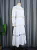 Chic Women Hollow Out Lace Splice Mock Neck Long Sleeve A Line Midi Dress with Belt Casual Party Club Outfits Plus Size