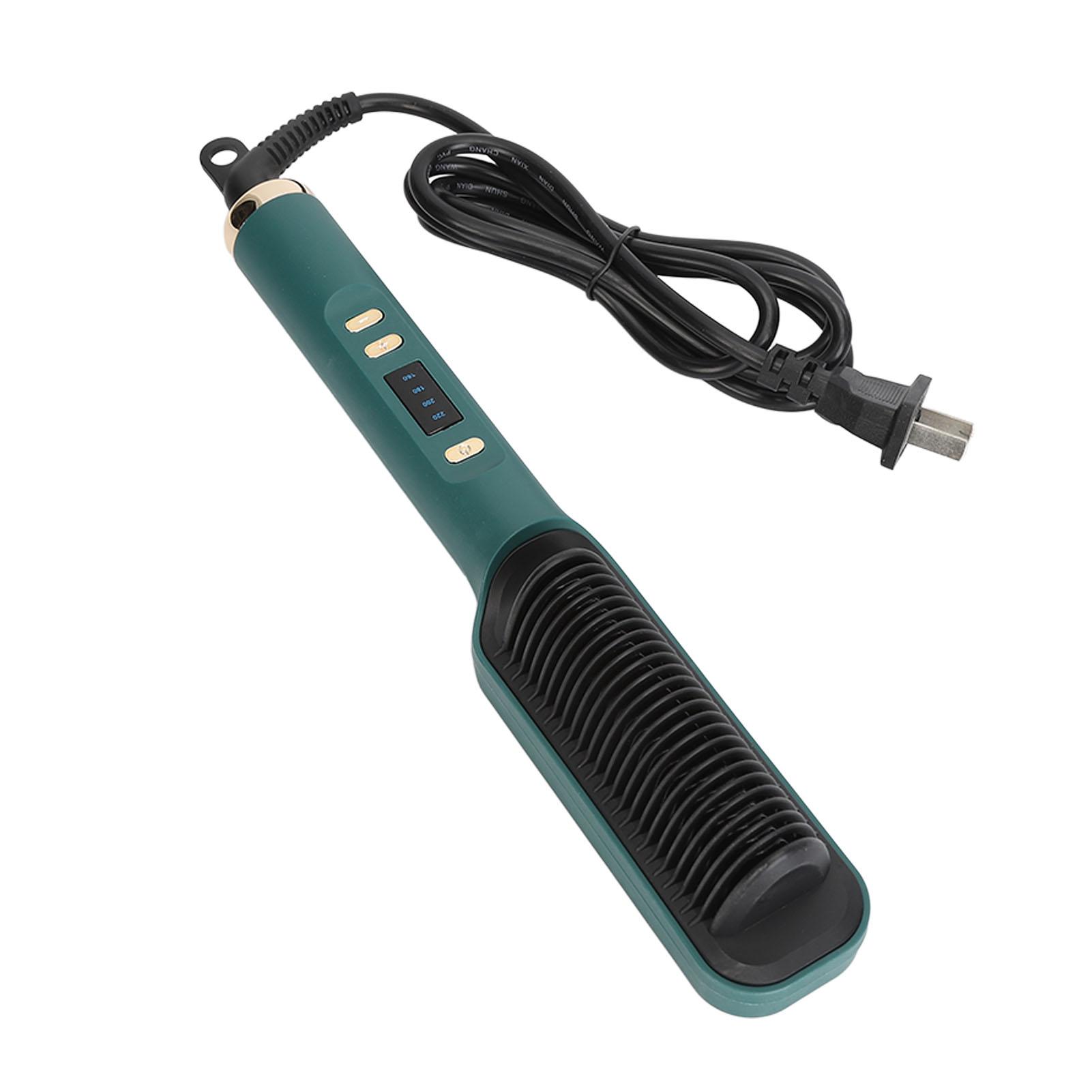 

Выпрямитель для волос Щетка Отрицательные ионы 2 в 1 Нагреваемая расческа для прямых вьющихся волос US Plug зелёный