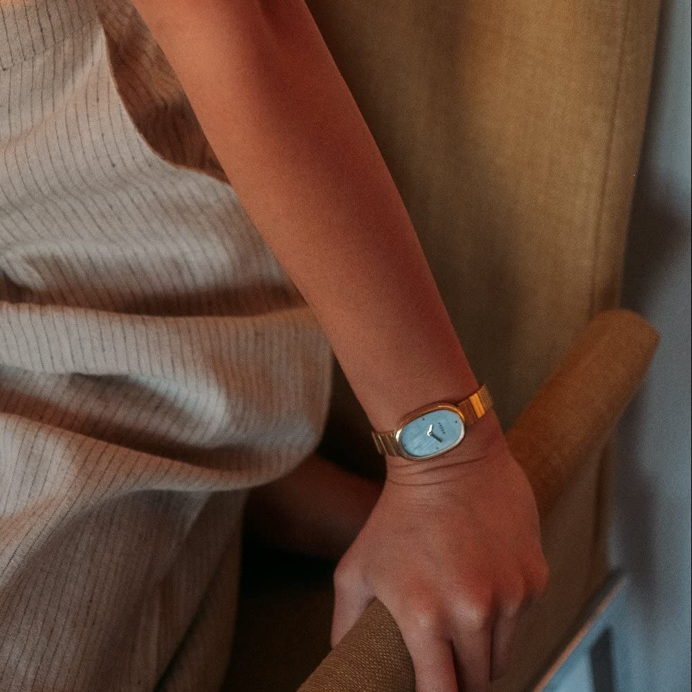 Breda Women's Jane Analog Watch Gold and Blue Mother of Pearl 1741C