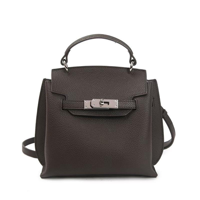 Early Spring New Fashion Niche Design Top Layer Togo Leather Kelly Handbag Shoulder Bag Lock Buckle Elegant Versatile