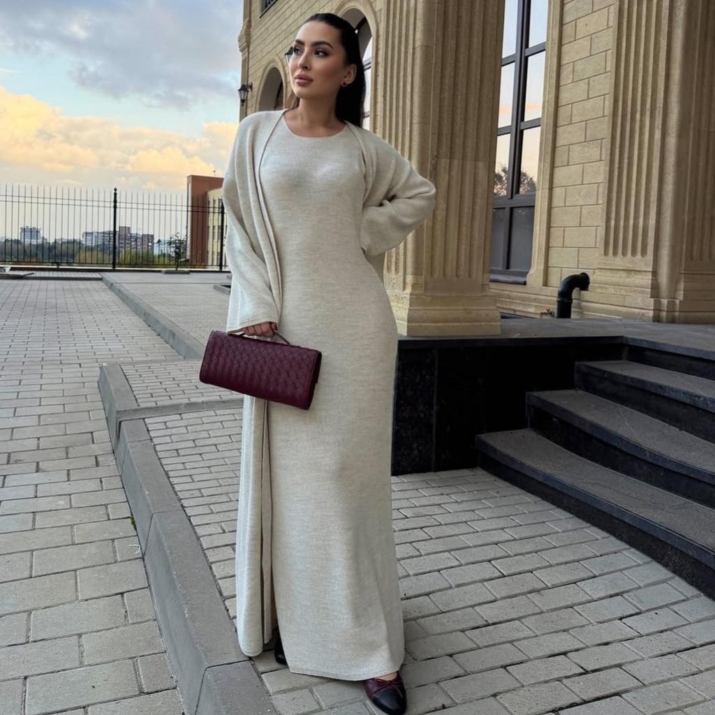 2025 Cross-border European and American Autumn New Temperament Crew Neck Cardigan Jacket Long Sleeve Waist Hip Skirt Women's Clothing