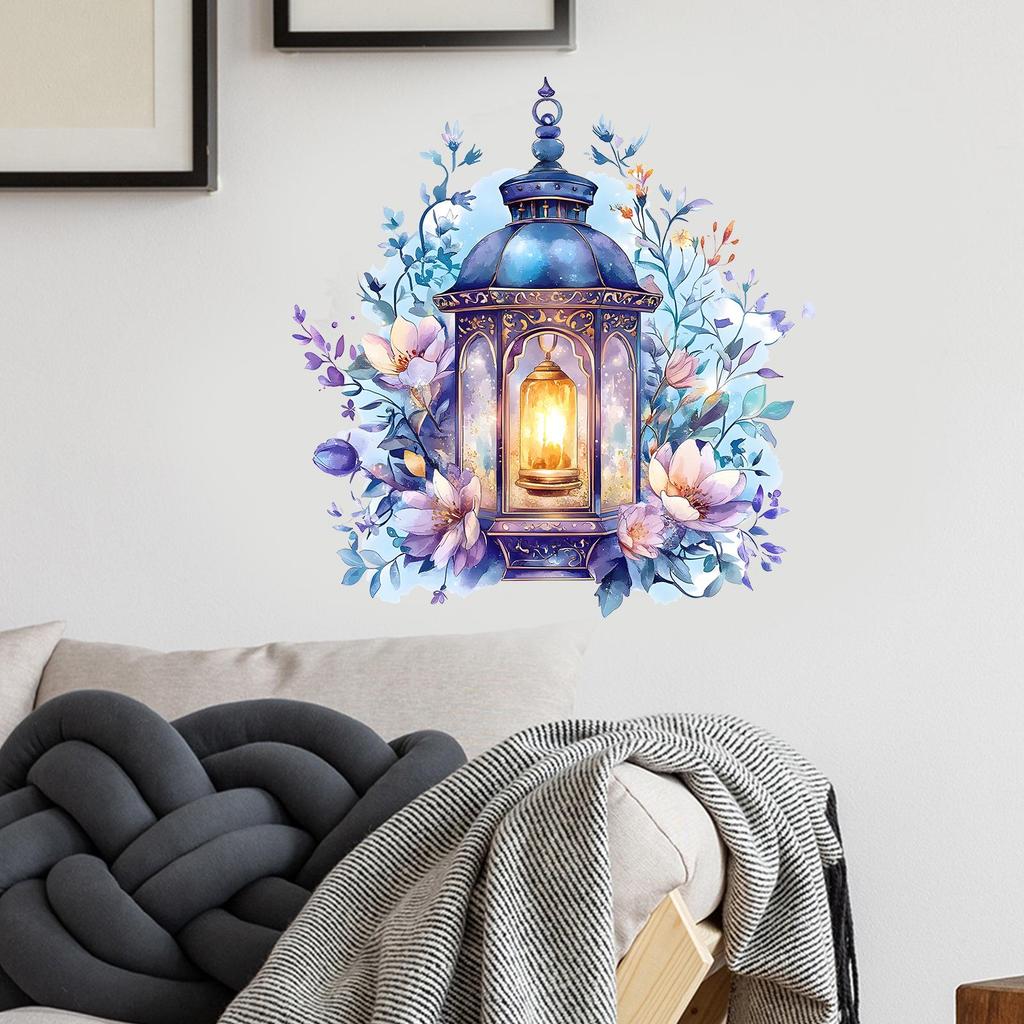 Middle Eastern Festival Floral Candle Chandelier Wall Sticker for Living Room