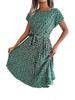 Fashion Floral Pleated A Line Long Dress Women Spring Summer Short Sleeve High Waist Chic Dress 2024 Casual Blue Bohemian Dress