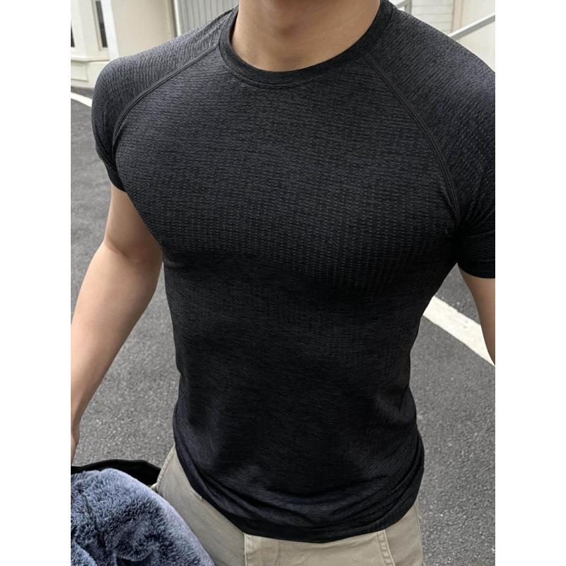 

Men Waffle Knit Crew Neck T Shirt Slim Short Sleeve Casual Workout Top For Daily And Gym Wear M чёрный