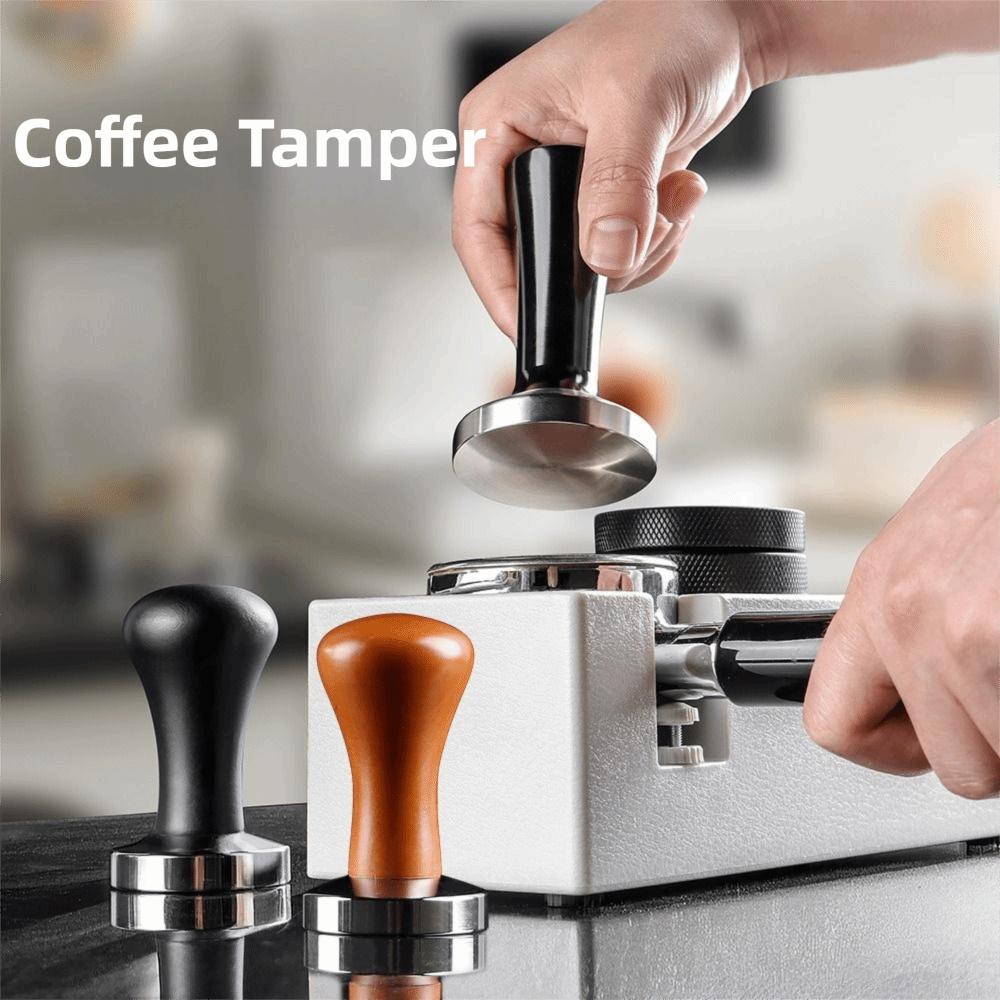 51/58MM Espresso Kaffeetamper Edelstahlbasis Ergonomischer Griff Druckhammer Langlebiger Holzgriff Barista Werkzeug