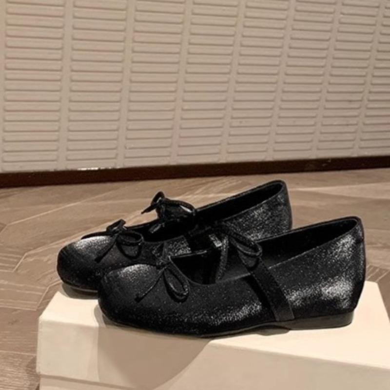 Fashion Flat Inside Heightener Single Shoes Autumn New Square Toe Shallow Bow One Strap Soft Sole Non-Slip Low Top Shoes