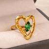 Inele Inimă cu Zircon Cristal Verde Vintage Pentru Femei Culoare Aur Oțel Inoxidabil Inel Deschis Modă Estetic Zircon Cadou Nuntă