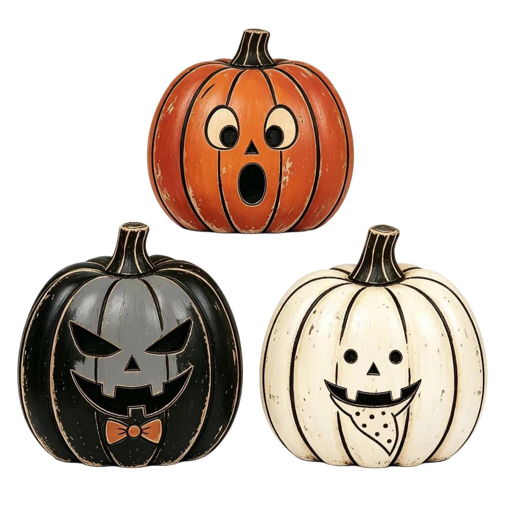 2D Vintage Distressed Wooden Pumpkin Halloween Tabletop Decoration