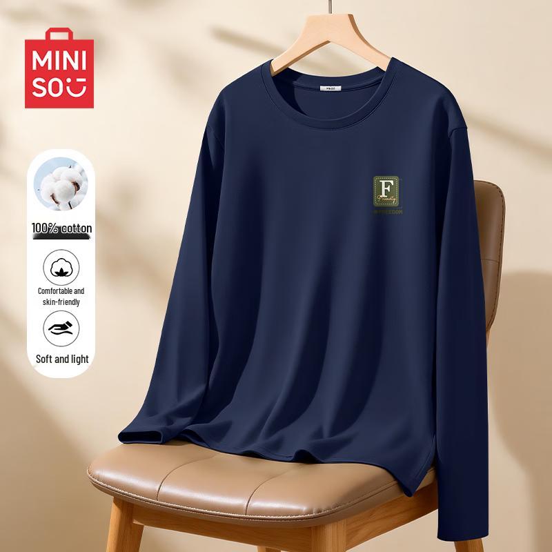 MINISO Men s American Retro Long Sleeve Cotton T-Shirt M