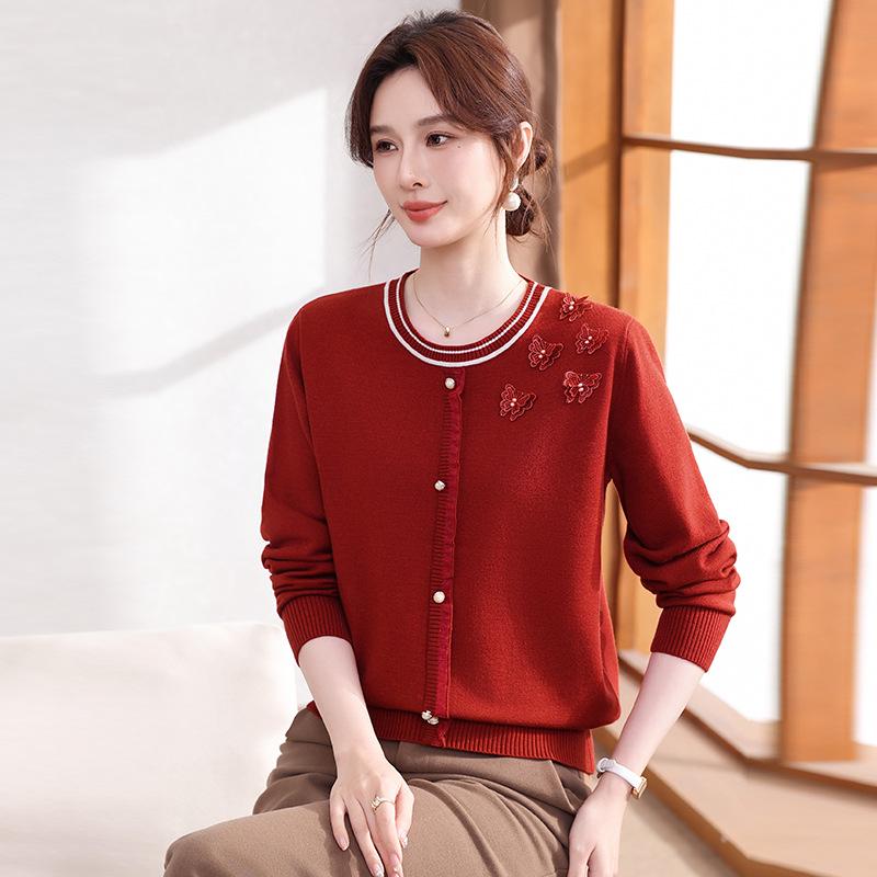 

2026 Chic Spring & Autumn Sweater for Young and Middle-Aged Women: Fashionable Knit Base Layer Top L (for up to 105 jin) красный