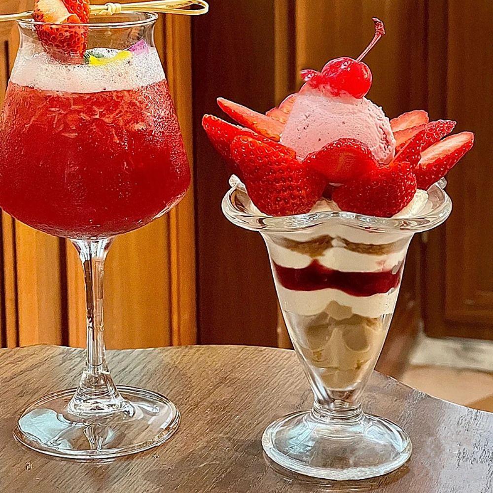 Elegant Ice Cream Cup Transparent Glass Goblet Creative Glass Pudding Cups  Dining Utensils