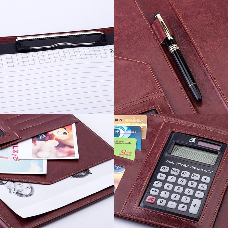 A4 Padfolio Man PU Padfolio File Folder Portfolio Business Document Holder Metal Clipboard Pad Document Organizer Holder Office