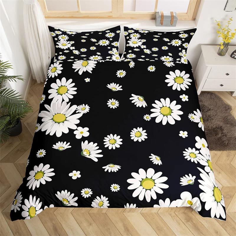 Daisy Duvet Cover Botanical Floral Bedding Set Microfiber Natural Blossom Flower Pattern Comforter Cover King For Boys Girl Room