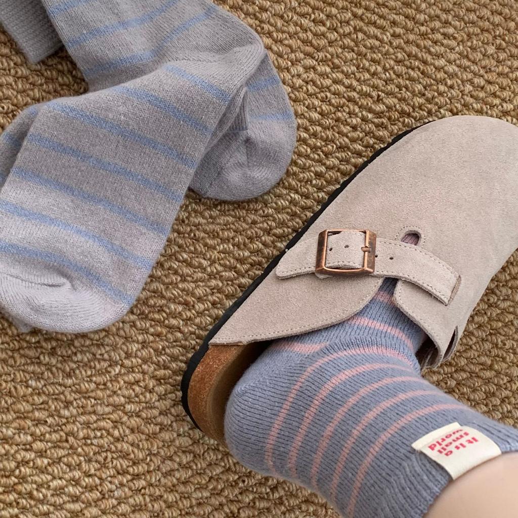 Winter New Products Thickened Cloth Label Color-Blocking Striped Warm Socks Thick Line Contrast Furry Women'S Socks