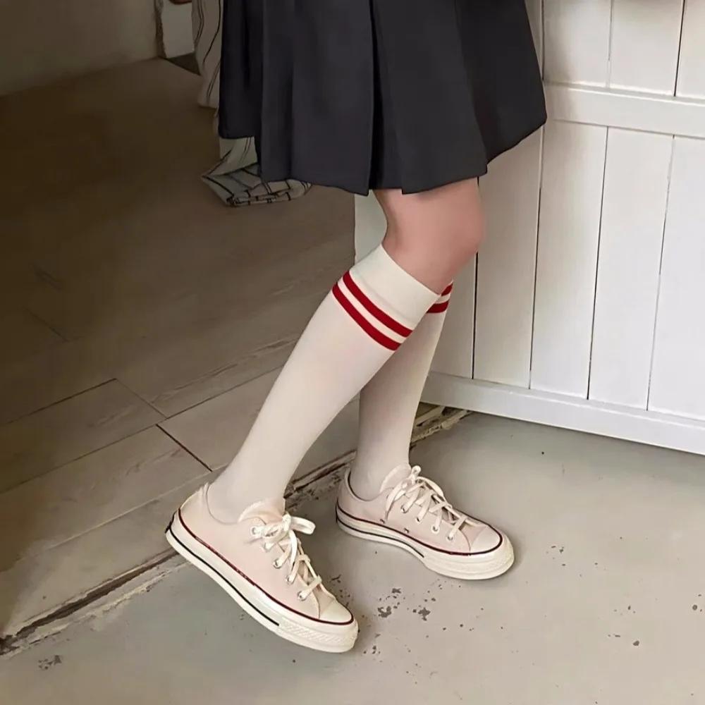 Japanese JK Knee High Socks Kawaii Striped Black White Cotton Long Tube Stockings for Women Girls Students Fashion Leg Warmers