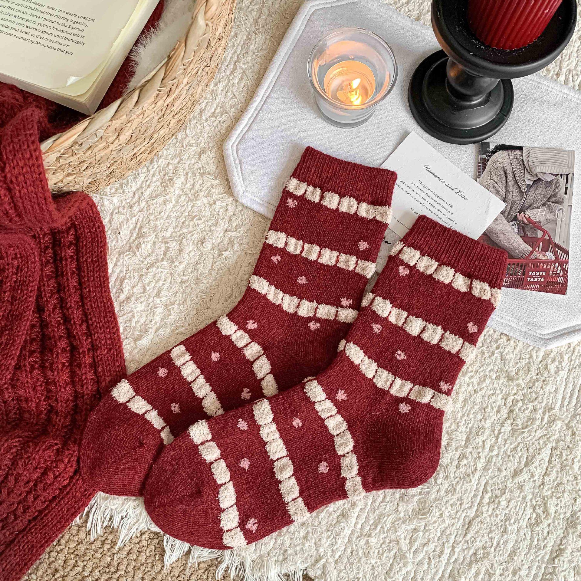 New Year S Red Socks Cartoon Animation Tube Socks Season Wool Socks Thickened Warm Trend Versatile Socks One size fits all