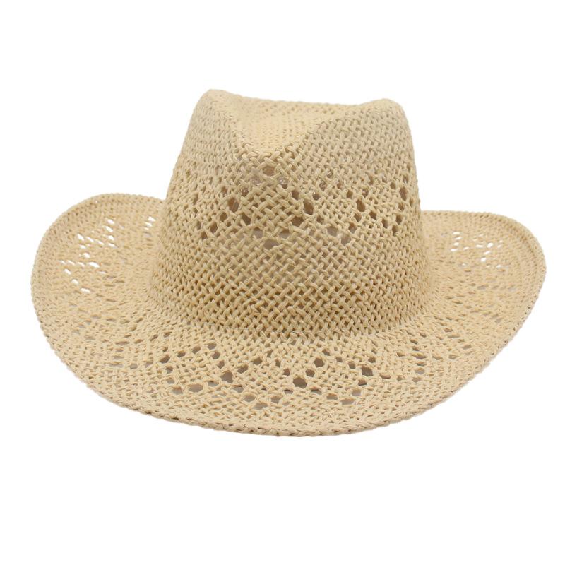 Hand-Woven Straw Hat Breathable And Cool Upturned Edge Hat Spring And Summer Hollow Beach Cowboy Hat