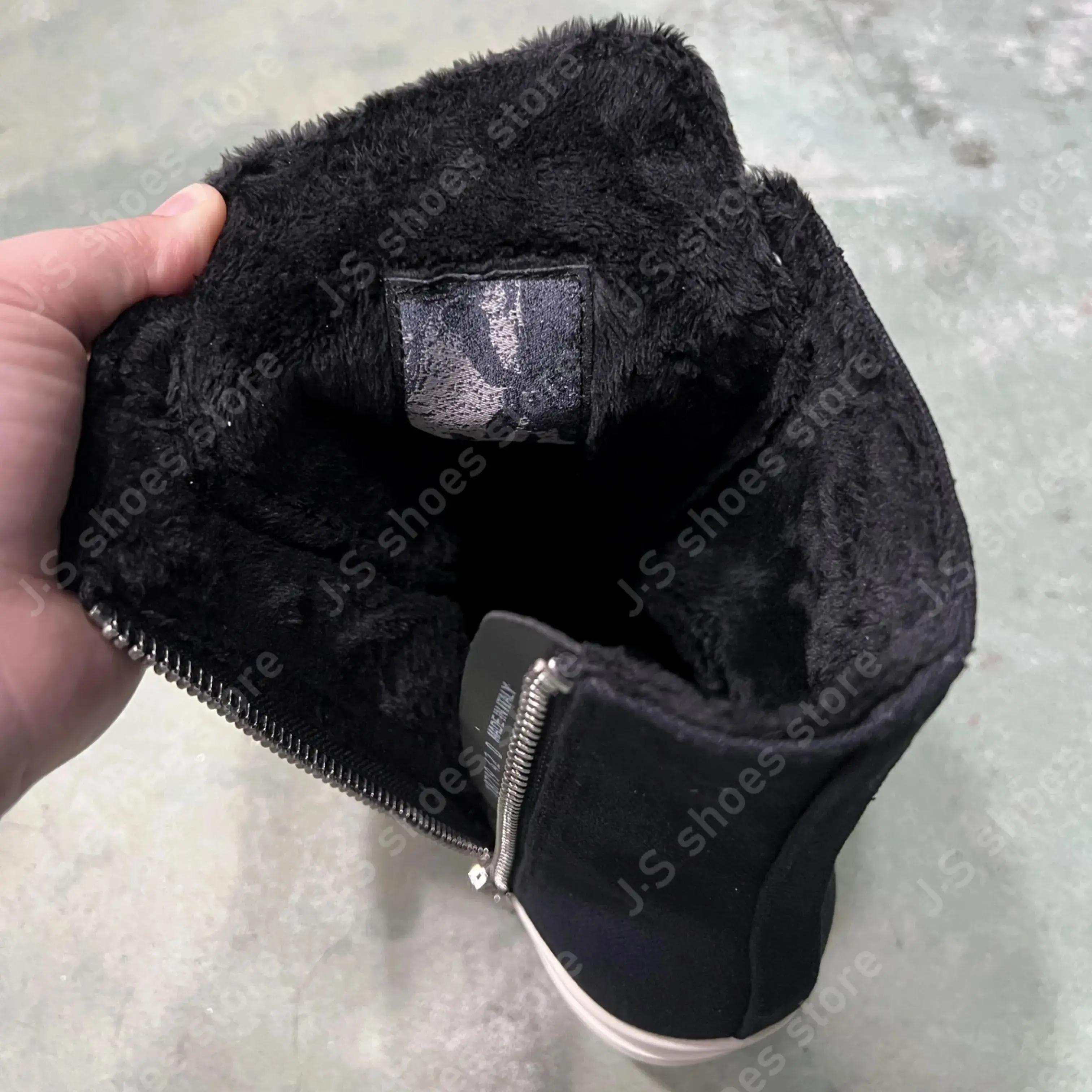 

R-o Outdoor Sneakers Black Canvas Short Plush High Top Shoes Boots Men Shoe Genious Zipper Women Ankle Boot Casual Sneaker 48 чёрный