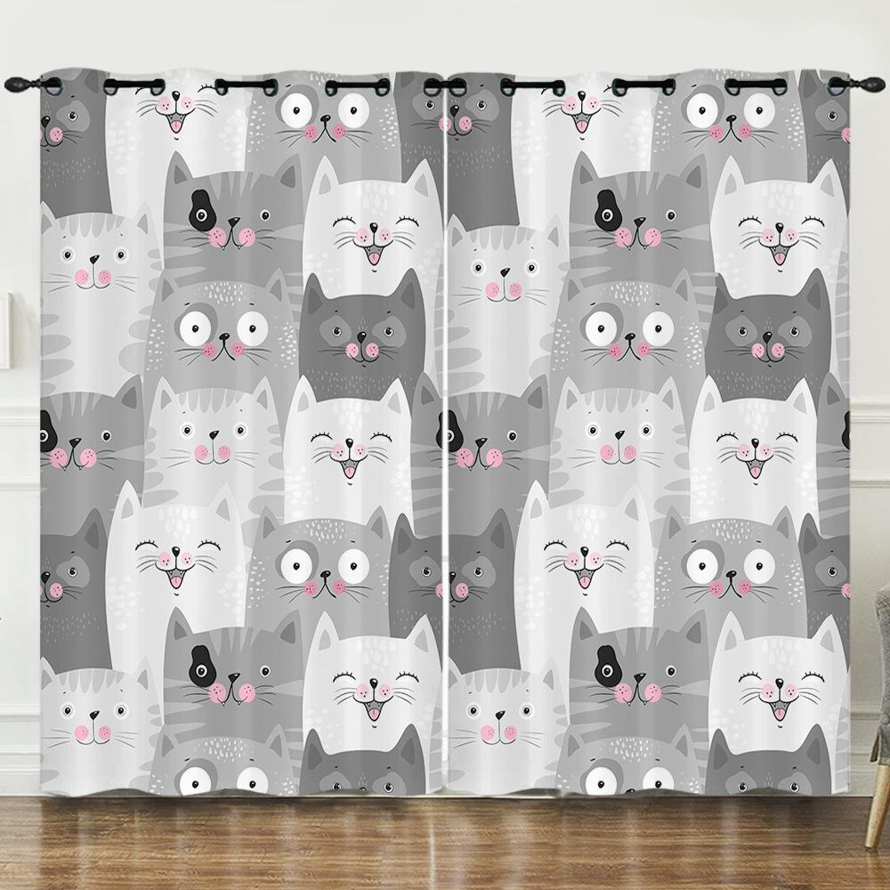 Curtain Cartoon Animal Animation Kitten 3D Digital Printing Blackout Curtain 3D Three-Dimensional Printing