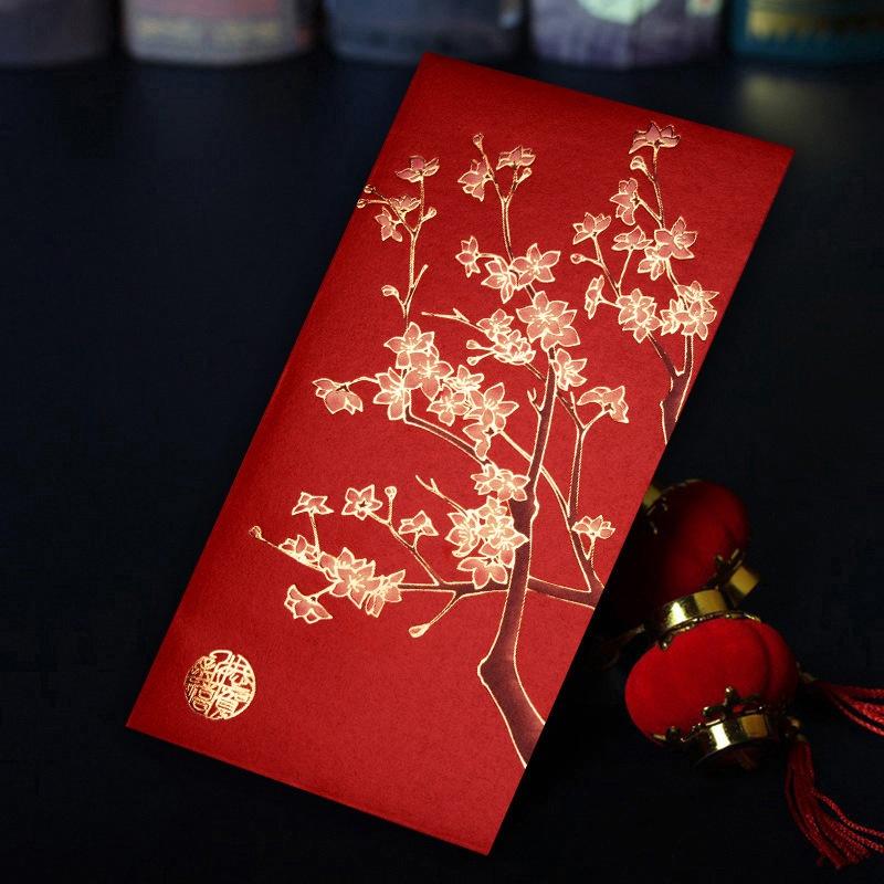 12Pcs Hot Stamping Chinese New Year Red Envelope Rectangular Thickened Red Packet Chinese Style Traditional Hongbao Kids Gift