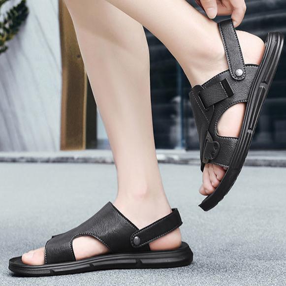 New Summer Men's Sandals Leather Cowhide Thick Sole Non-slip Beach Shoes Casual Soft Sole Dual-purpose Cool Shoes