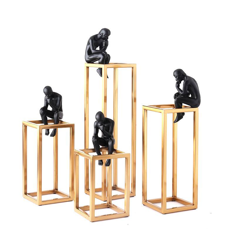 Home Decoration Accessories Thinker Rodin Sculpture Gold Stainless Steel Frame Desk Decoration Crafts Figurines Miniatures