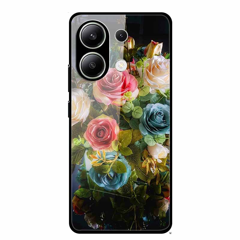 Glass Back Cover For Xiaomi Redmi Note 13 Case Note13 Pro Coque Hard Tempered Glass Case For Redmi Note 13 Pro Case Soft Bumper