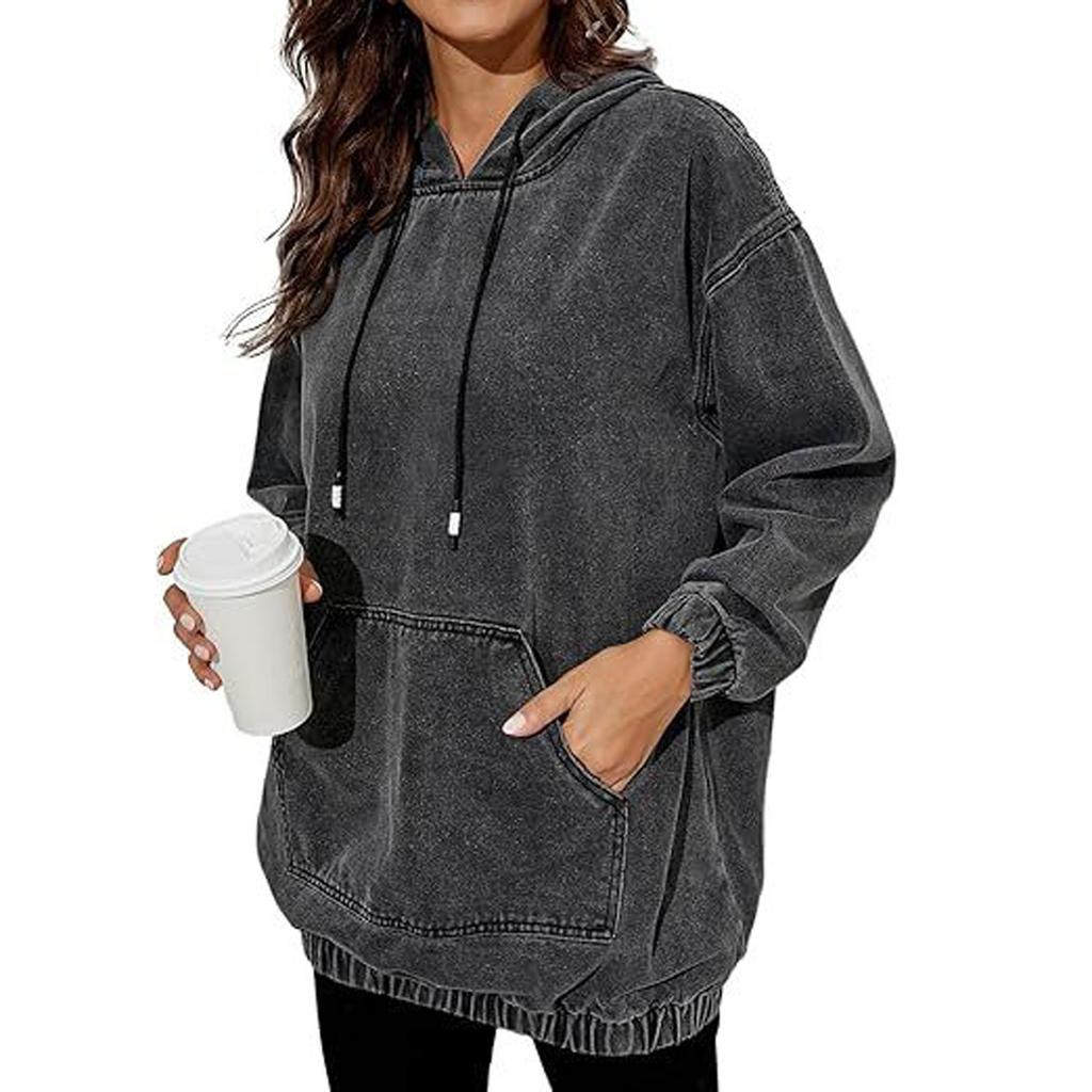 Women's Fashionable Casual Hooded Pullover Vintage Washed Drop-shoulder Long-sleeved Loose Sweater