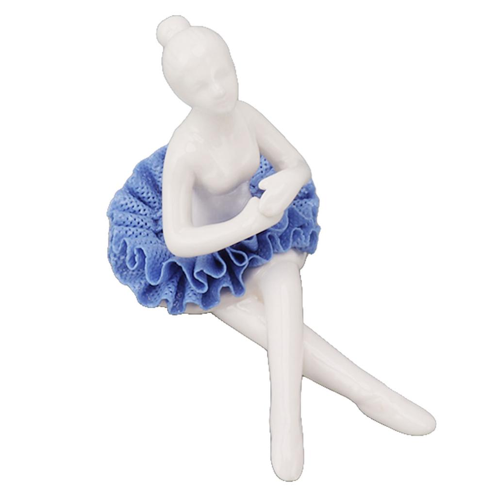 Ballerina Statue Beautiful Relaxed Mood Delicate Ceramic Ballet Dancer Figurine with Blue Dress for