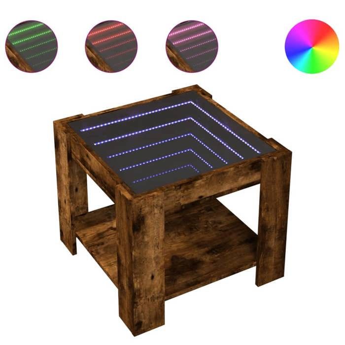 VidaXL Coffee Table with LED Smoked Oak 53x53x45 Cm Engineered Wood, Side Table, Living Room Table, Side Table, End Table 847543