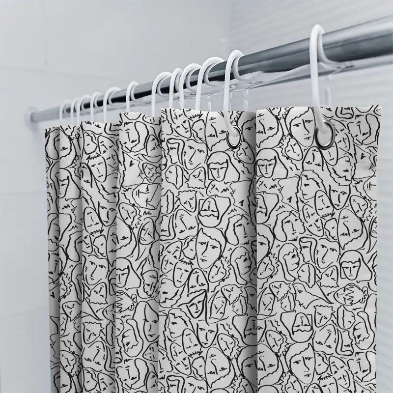 Abstract Art Shower Curtain Modern Minimalist Line Drawing Bathroom Decor Washable Fabric Backdrop Home Textile