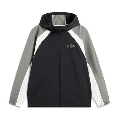 Li Ning Sports Lifestyle Serie High Street American Vintage Casual Minimalistisch Colorblock Kapuzen-Windbreaker Herren Oberbekleidung Schwarz AFDV431-6
