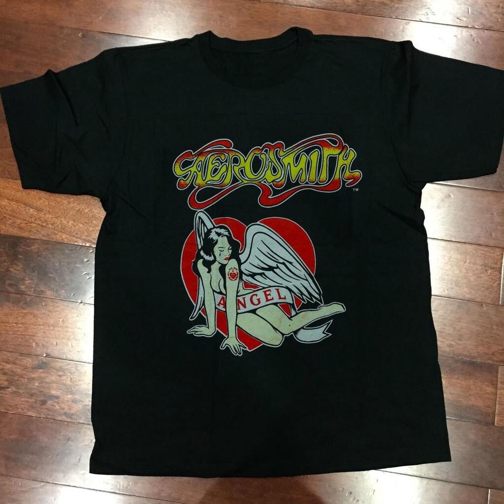 Retro Angel Girl Aerosmith Band Shirt Classic Black Unisex T-Shirt XXXXL