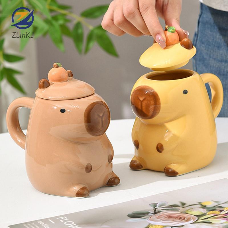 1ks 3D Kreslený Hrnek pro Pár Kapybar s Uchem a Víčkem Keramický Kávový Hrnček