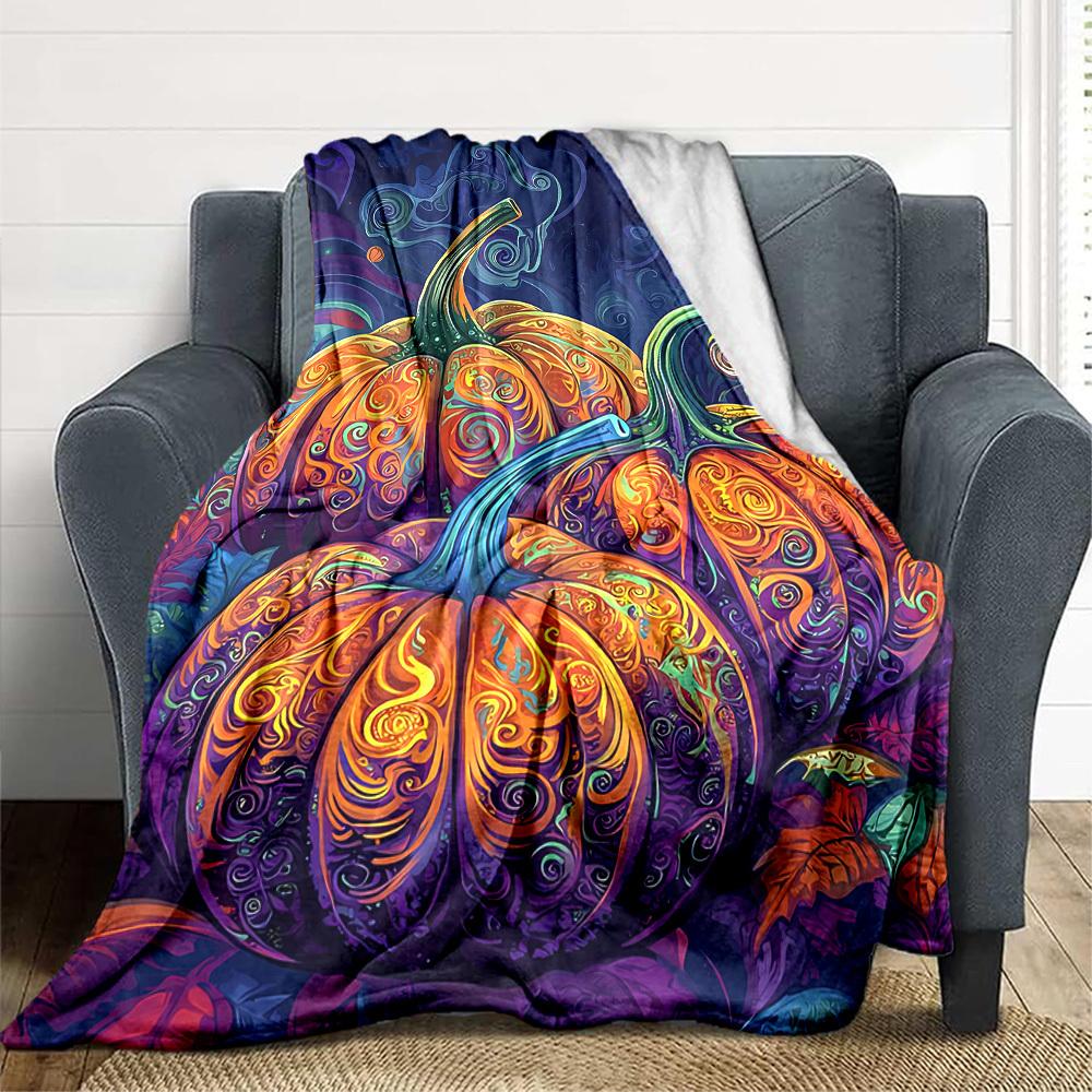 1pc Pumpkin Swirls Blanket, Lightweight Flannel Throw Blanket for Sofa, Bed, Travel, Camping, Living Room, Office, Couch, Chair, and Bed